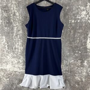 ILE New York Size 14 Party Sheath Midi Dress Navy Sleeveless Zip Stretch